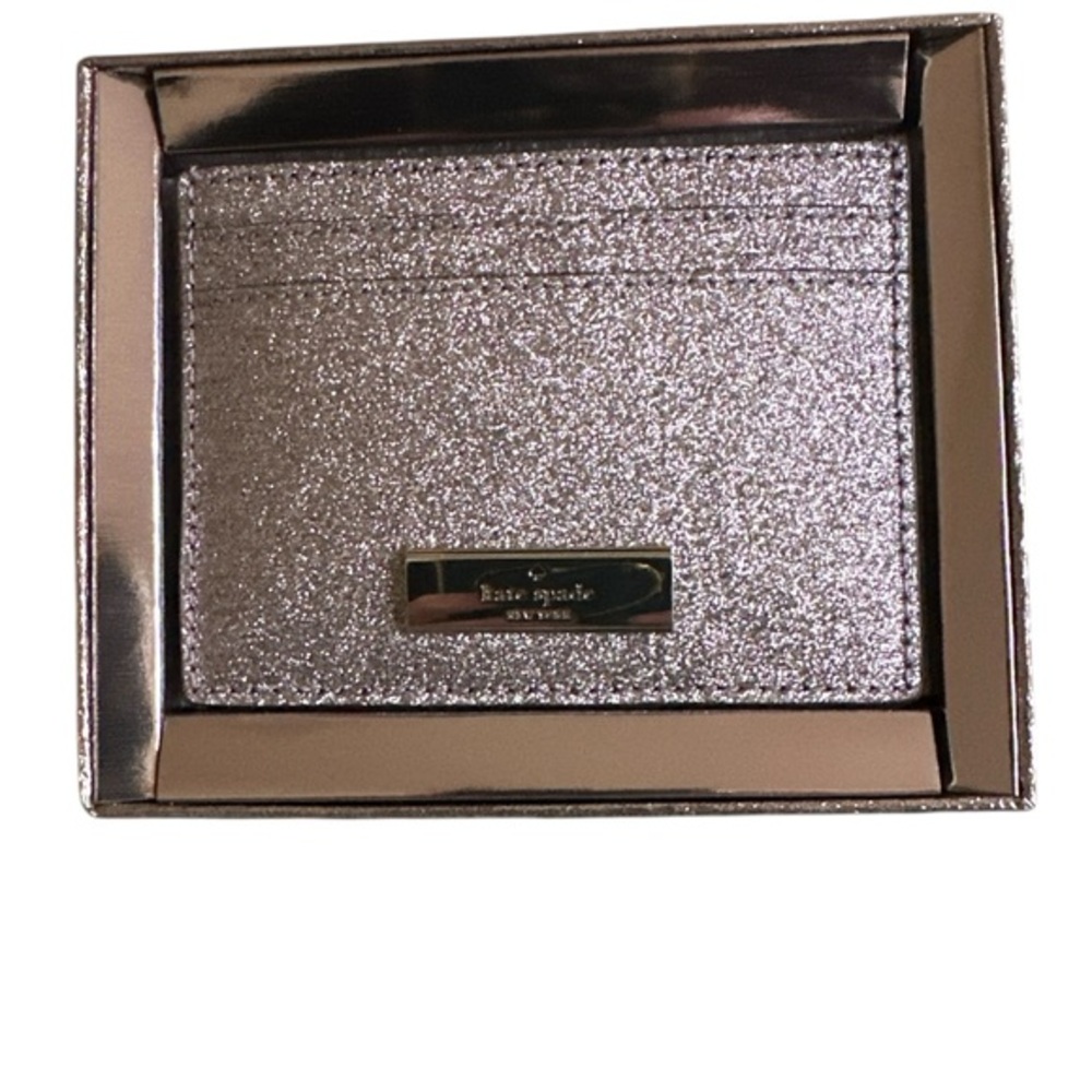 ⭐ Kate Spade Glitter Card Case – Kenzie Gilt Mix Silver Metallic